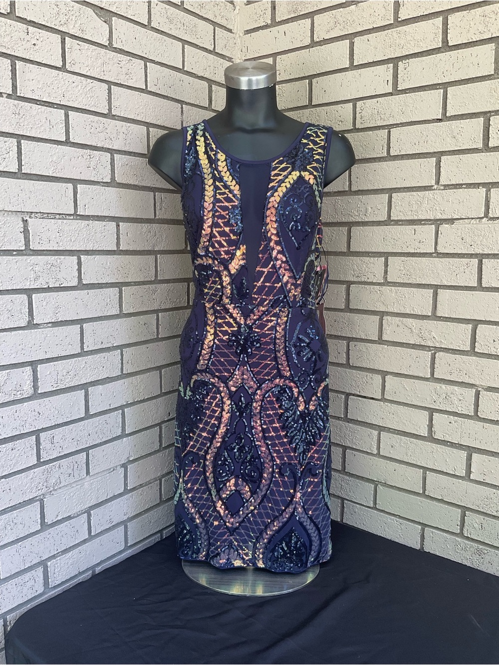 Haute Monde Teal Velvet Geometric Long-Sleeve Dress